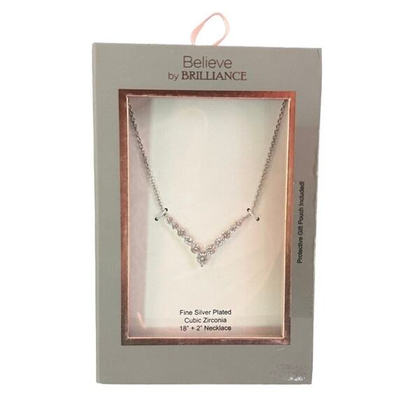 Fine Silver Plated Cubic Zirconia Necklace - 18" Chain w/ Gift Pouch NWT Gift - Picture 1 of 4